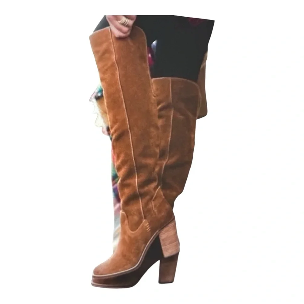 Dolce Vita Ohanna Saddle Suede Over The Knee Boots Stacked Heel Sz 7.5